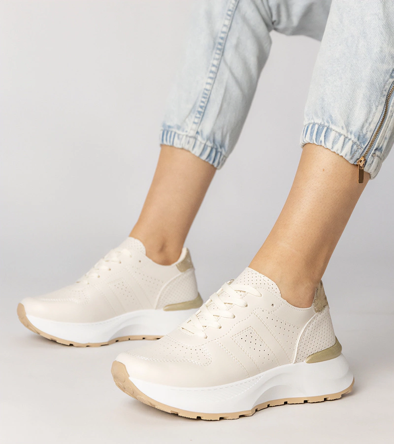 Adidași sport bej cu inserție aurie Lenkuta