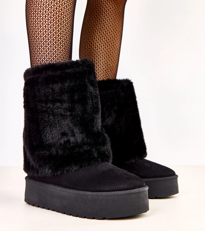 Cizme de zăpadă negre pe platformă cu partea superioară din blană Leda