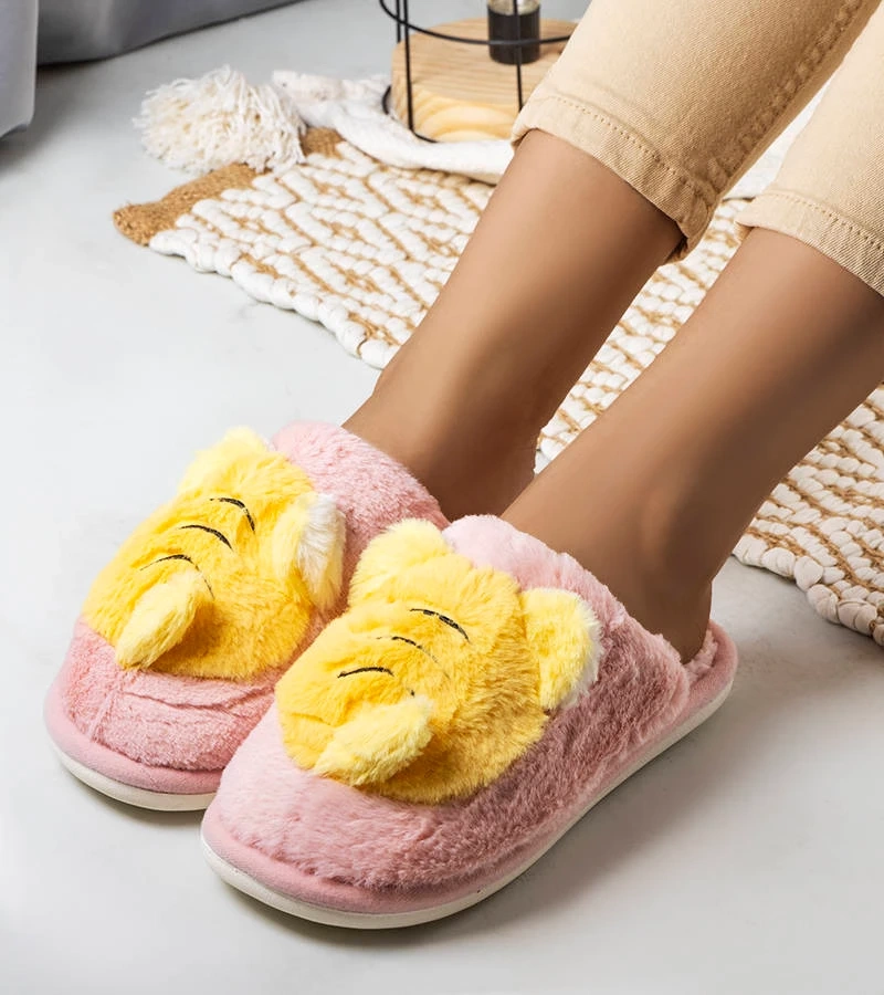 Papuci de casă roz și galben moale Bee