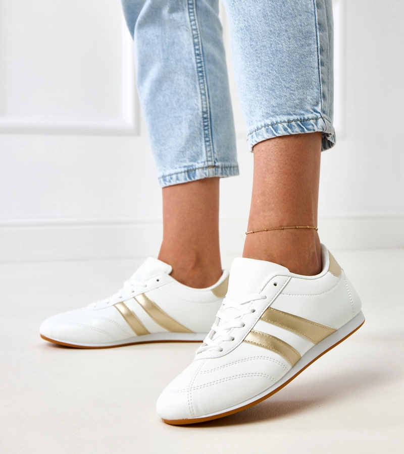 Adidași albi tip teniși cu inserție aurie Mydland