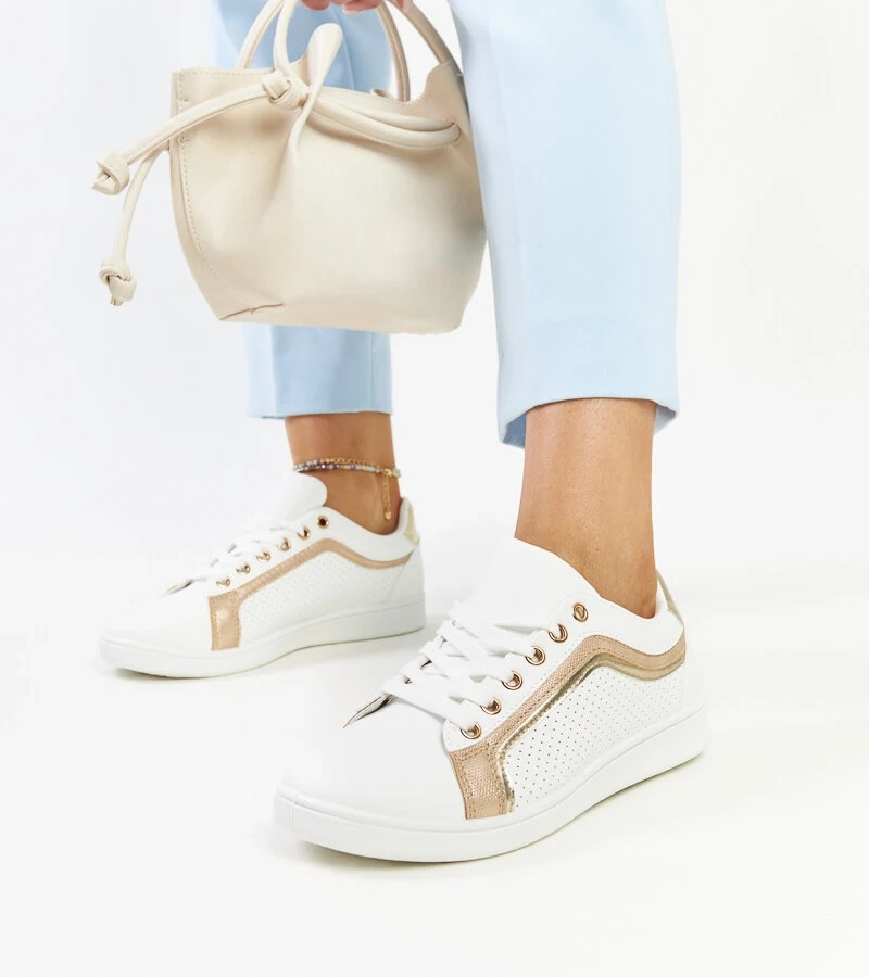 Sneakers albi-aurii pe platforma Amala