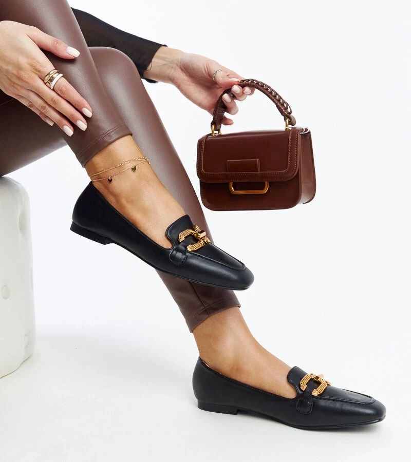 Mocasini negri cu cataramă Rousseau