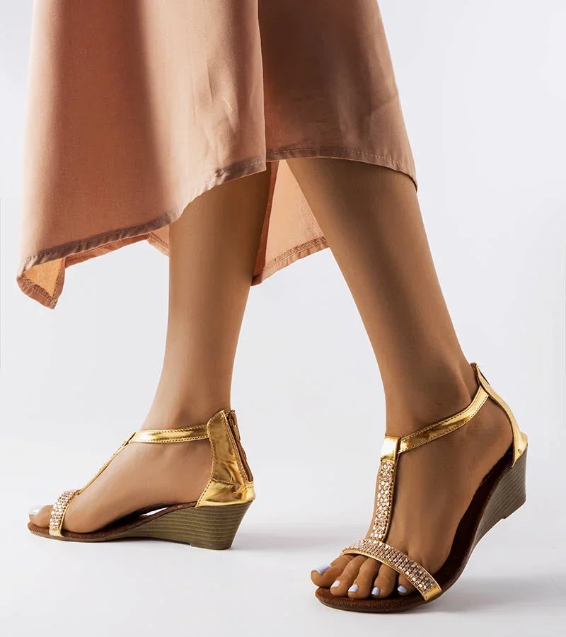 Sandale cu toc cu platformă aurie Suaredda