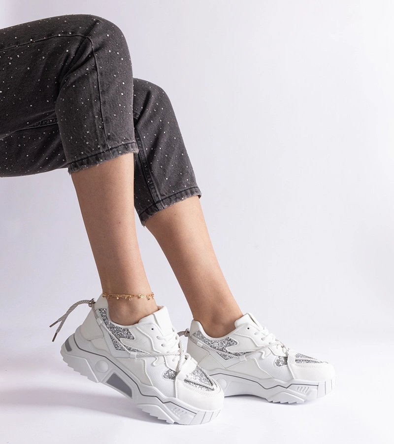 Adidași albi de damă cu sclipici Agar