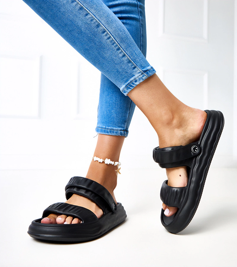 Sandale negre de spumă cu pliuri Coreia