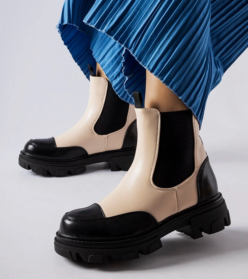 Botinele Albany negre și bej