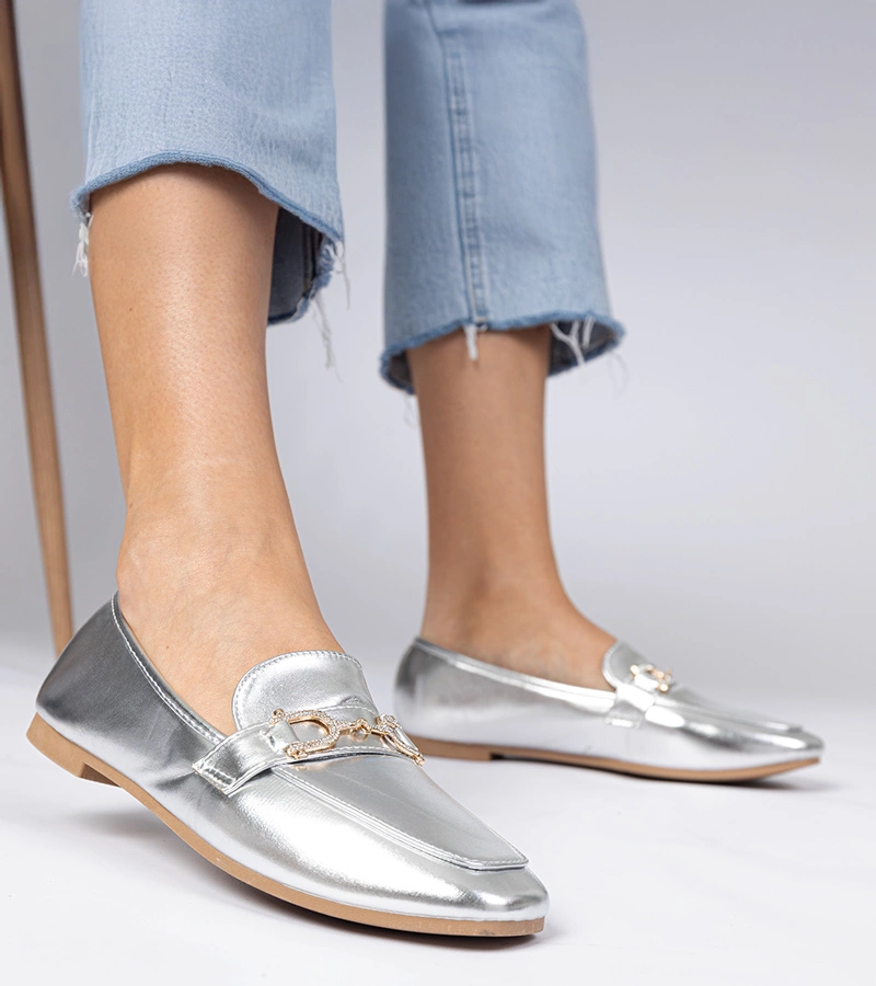 Pantofi eleganți argintii cu zirconii Banzao