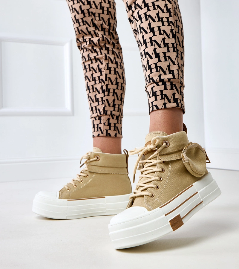 Teniși înalți maro pe platformă cu borsetă Yaren