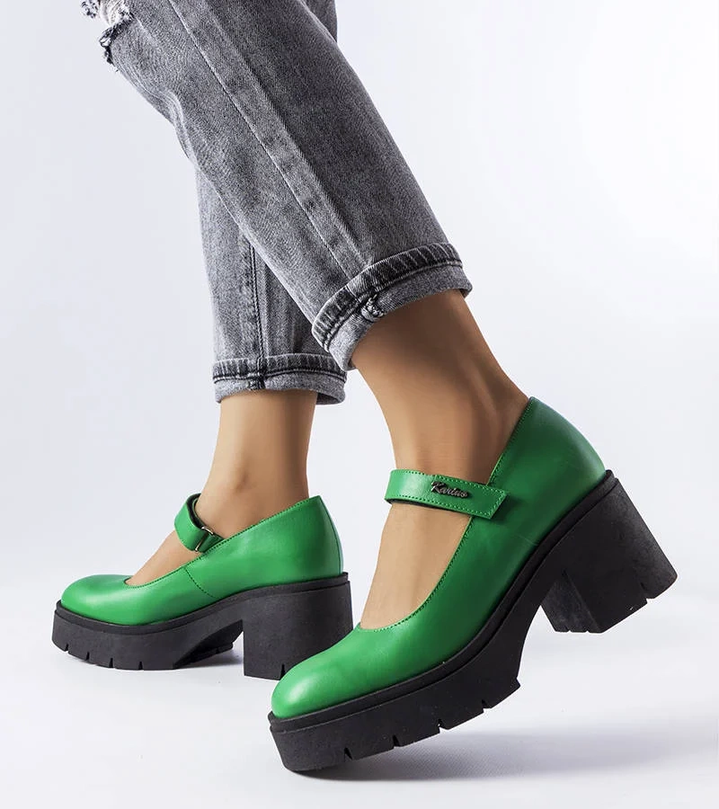 Pantofi stiletto din piele verde Karino