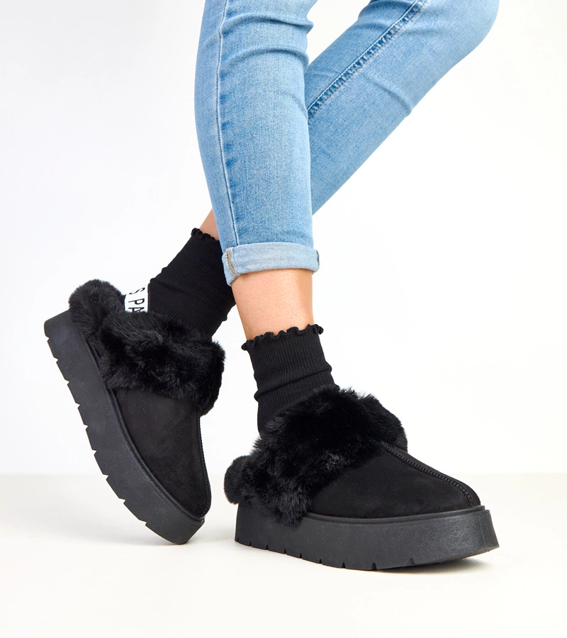 Cizme scurte negre îmblănite cu elastic Eija