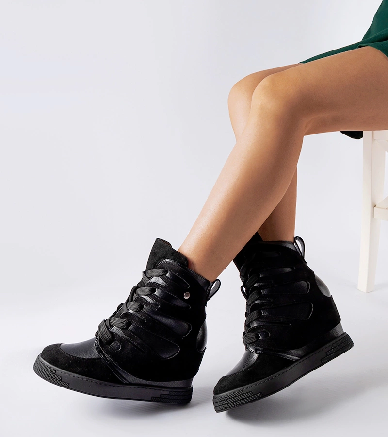 Sneakersi negri cu platformă Pantaleone