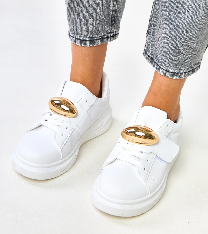 Adidași albi pe platformă cu accent auriu Melania