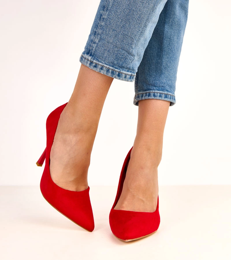 Pantofi cu toc roșii din piele ecologică Alexa