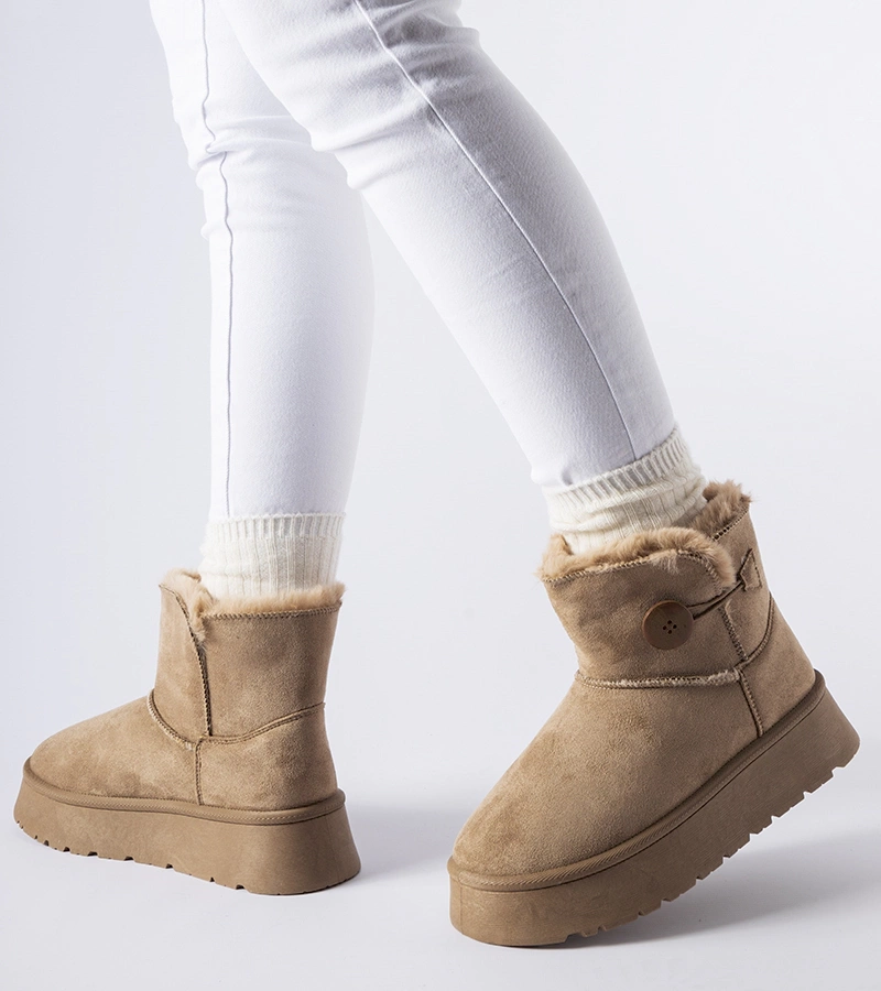 Cizme de iarnă căptușite maro cu nasture Ronco