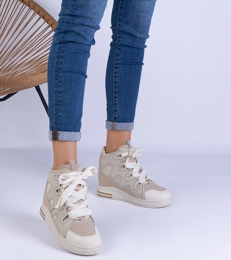 Adidași bej pentru femei cu șireturi groase Gralina