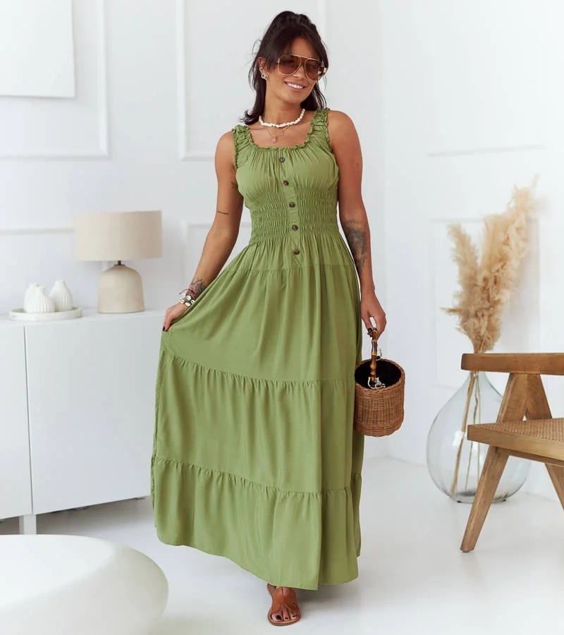 Rochie maxi fără bretele Hildi verde