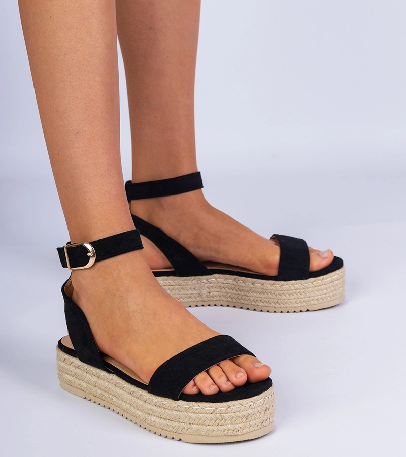 Sandale negre espadrile pe platformă Kalesio