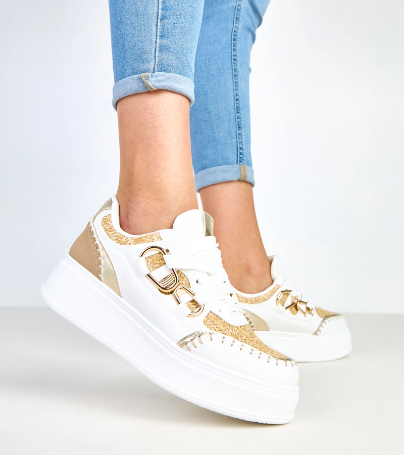 Adidași bej pe platformă cu inserție împletită Lina