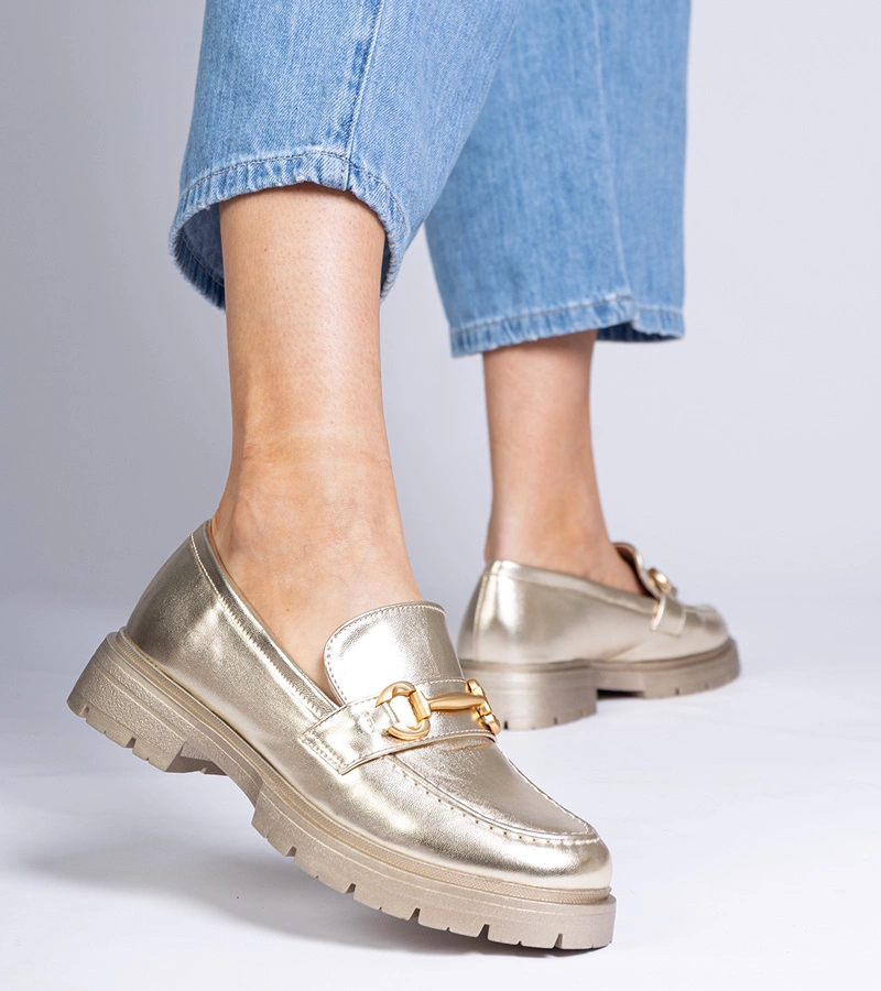 Mocasini eleganți aurii cu decorațiuni Letty