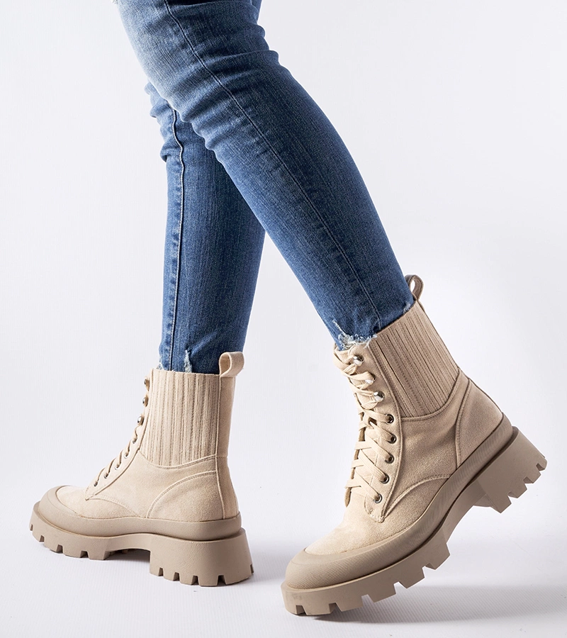 Botine bej din eko-suede Orson