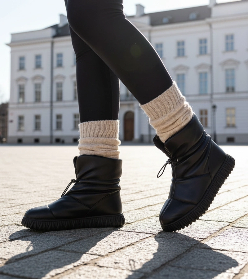 Cizme de zăpadă negre din piele naturală cu șnur Raschmi