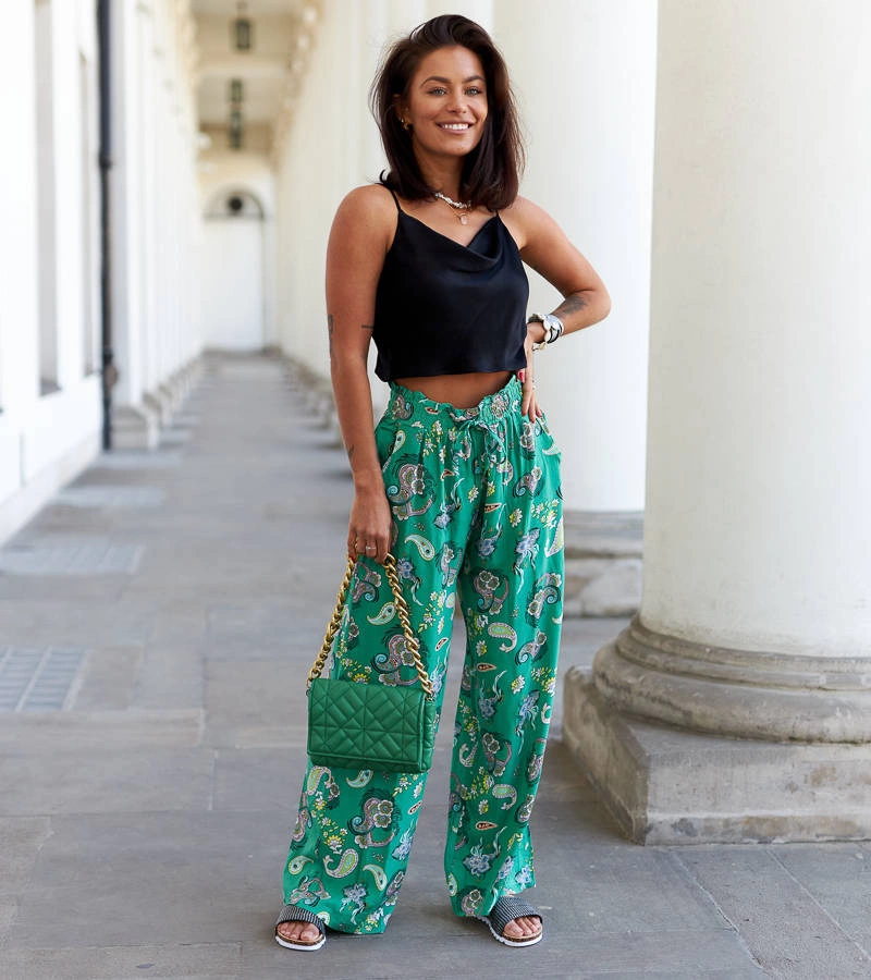 Pantaloni largi verzi cu flori Palermo