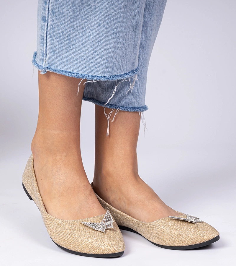 Balerini aurii de damă cu sclipici și fluturaș Denny