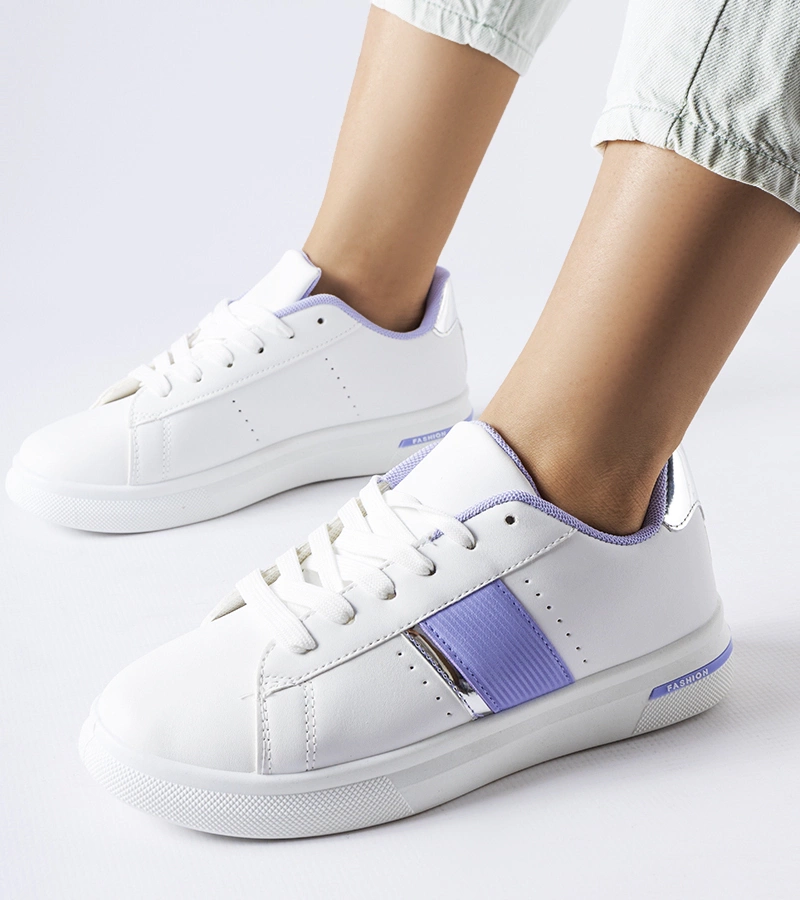 Pantofi sport albi cu accent mov Marei