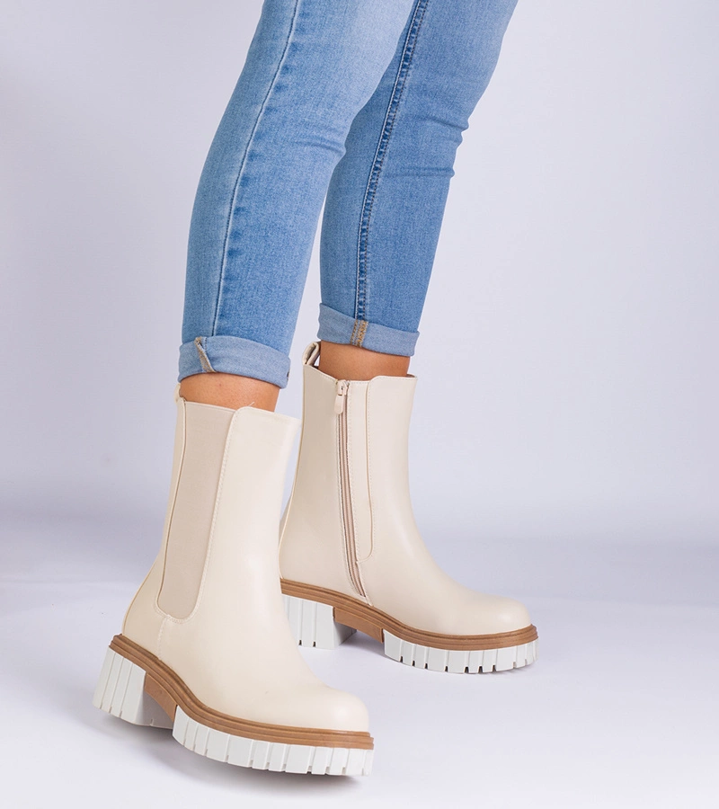 Botine bej din piele ecologică Tantala