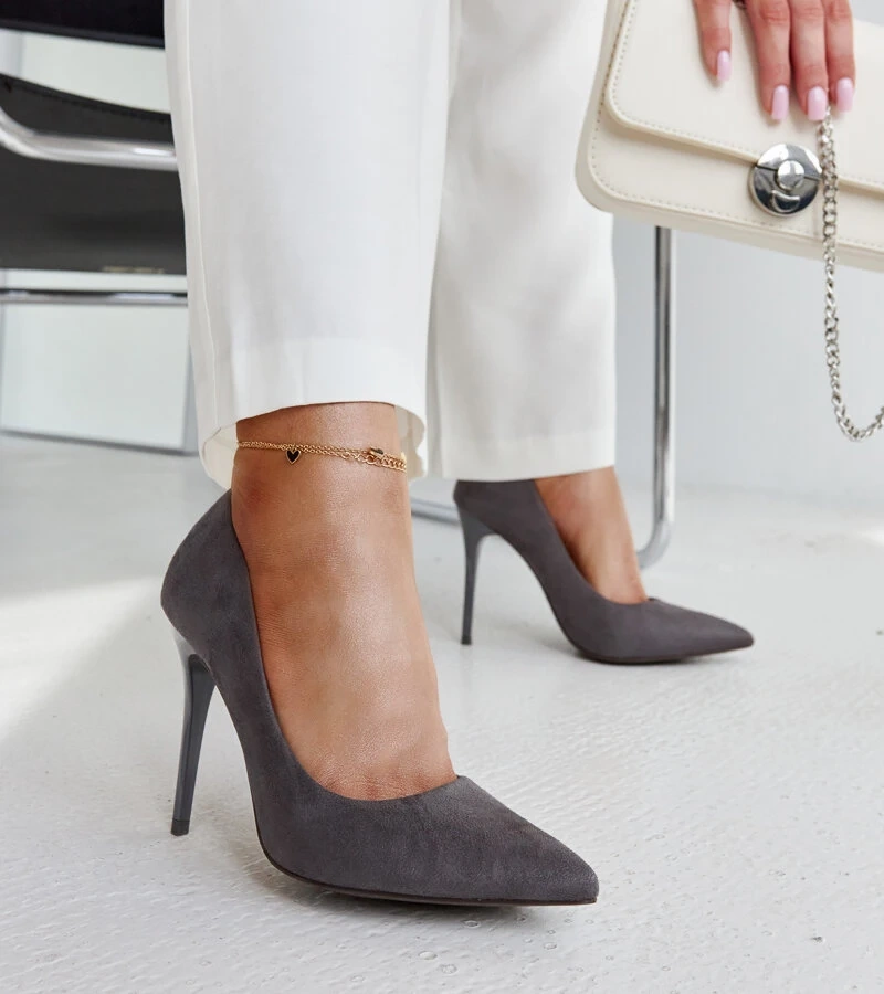 Tocuri gri închis cu inserție de piele Amedie