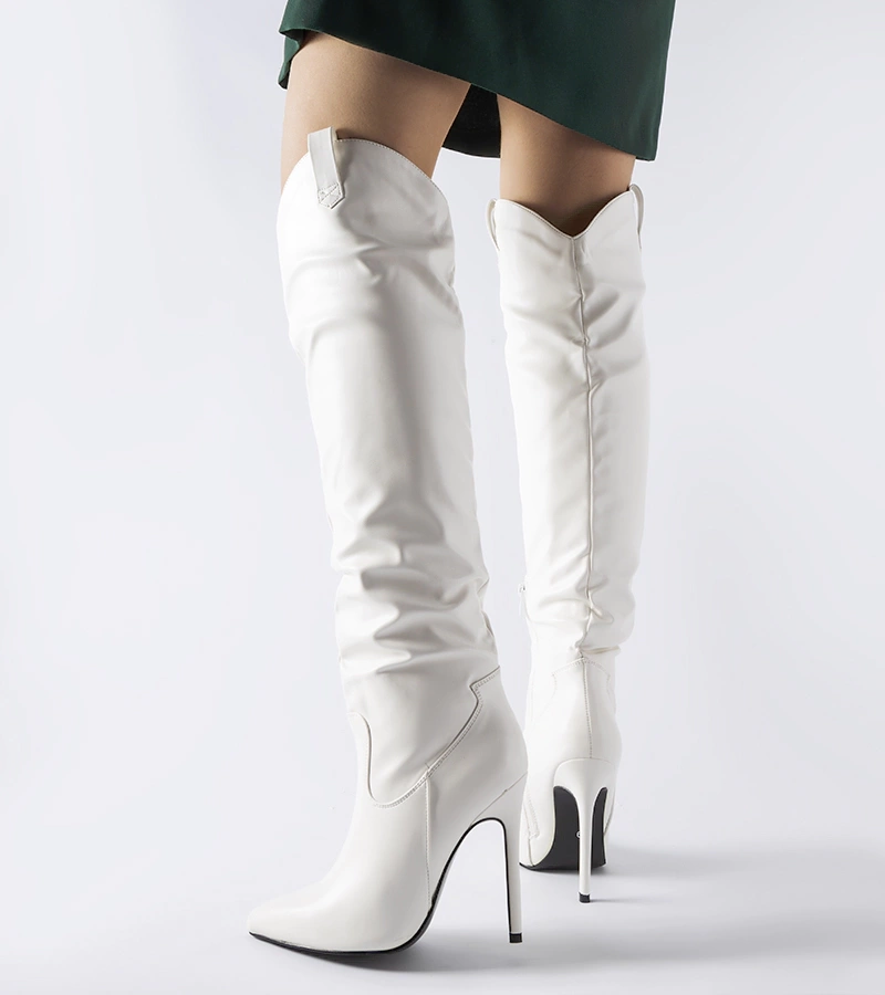 Cizme albe lungi cu toc inalt Cerati