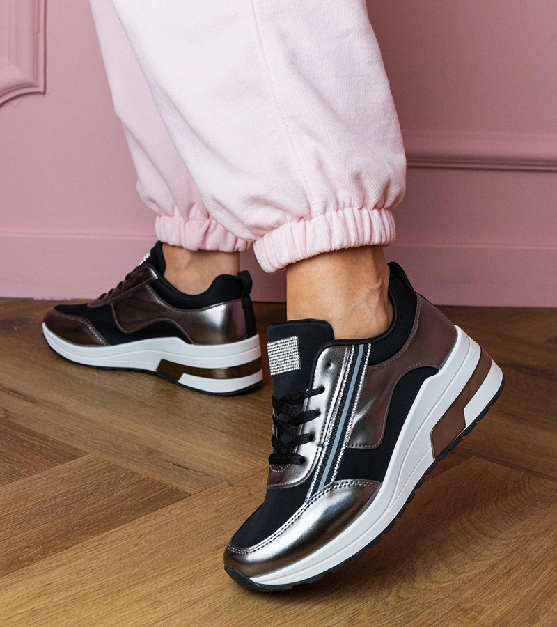 Adidași negri cu zirconii și inserție metalică Garsi