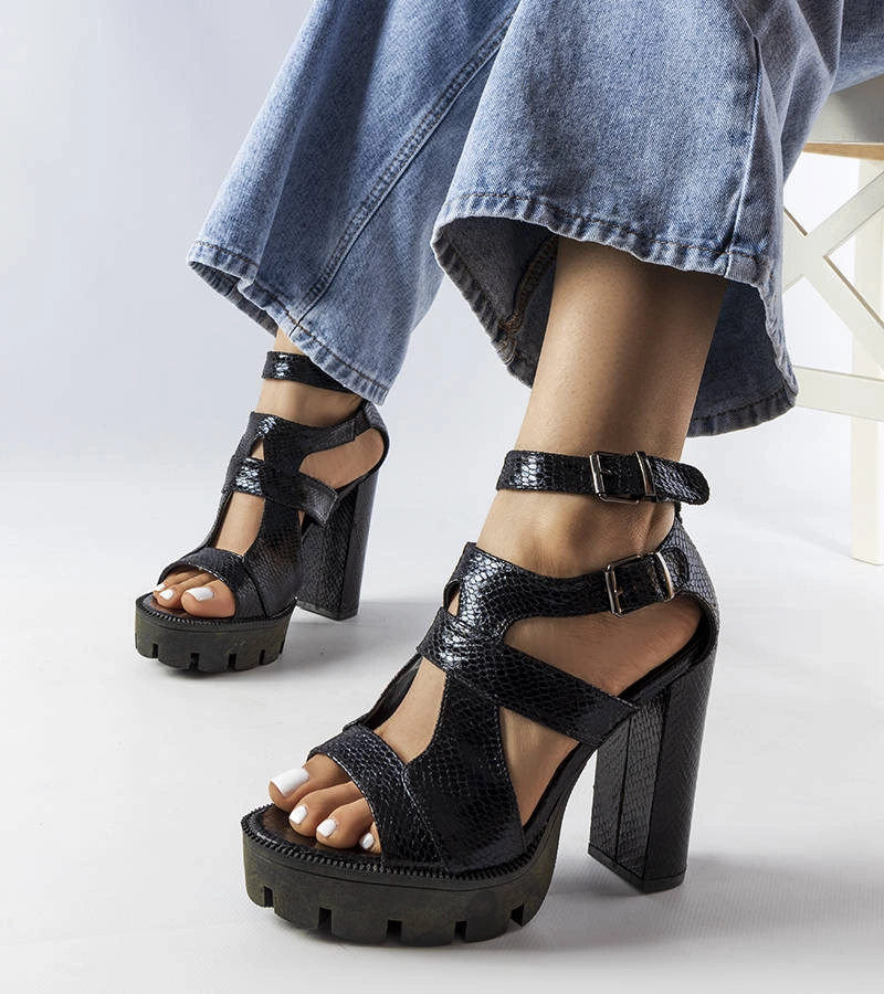 Sandale stiletto masive negre Enenor