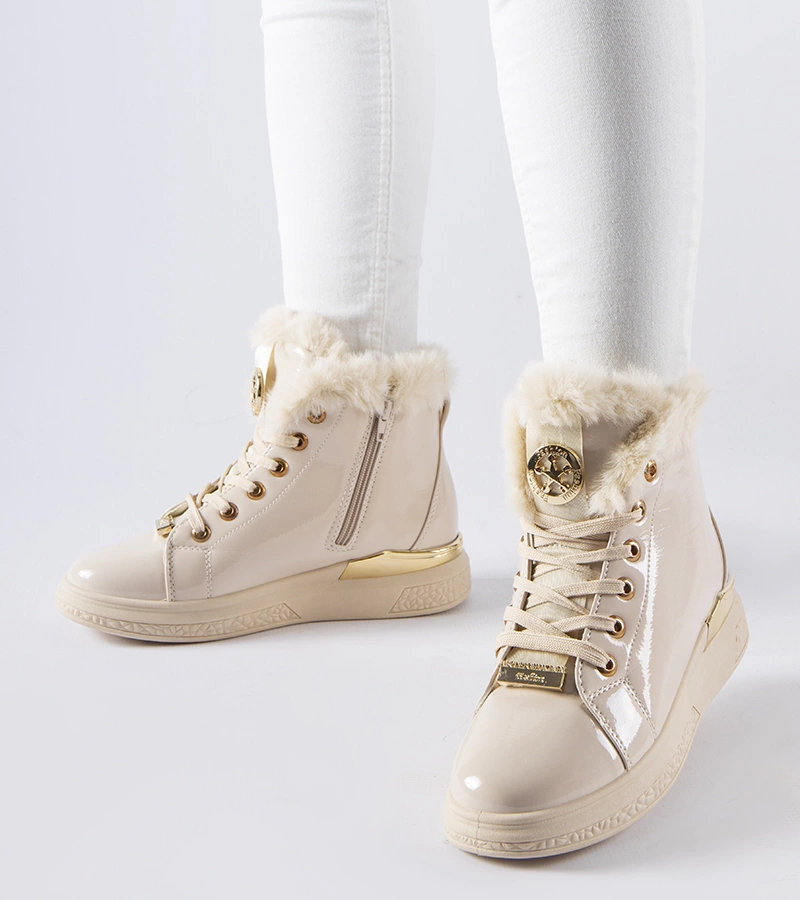 Sneakersi bej cu blană încălzită Lubriano