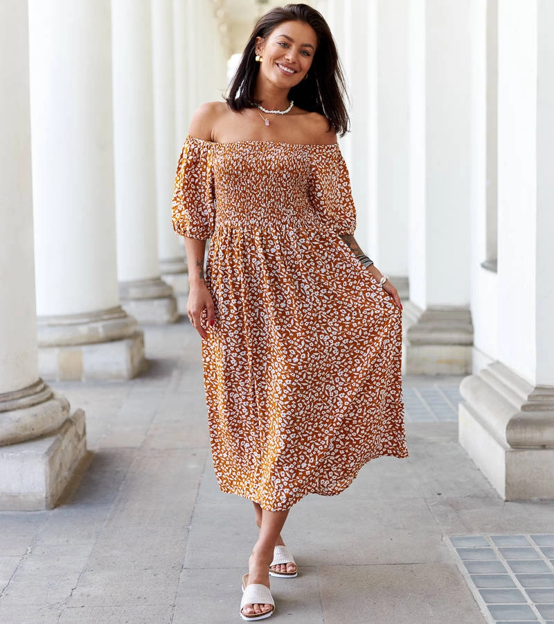 Rochie midi cu flori portocalii de Zetticci