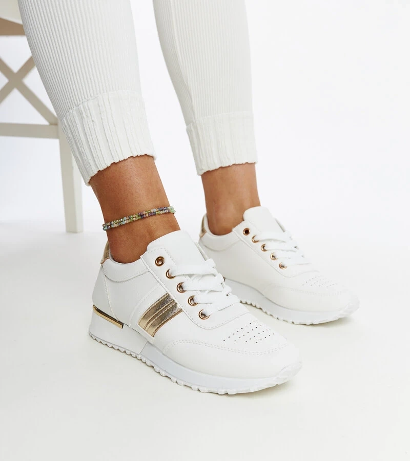 Sneakers alb-aurii pe platformă de cauciuc Nihad