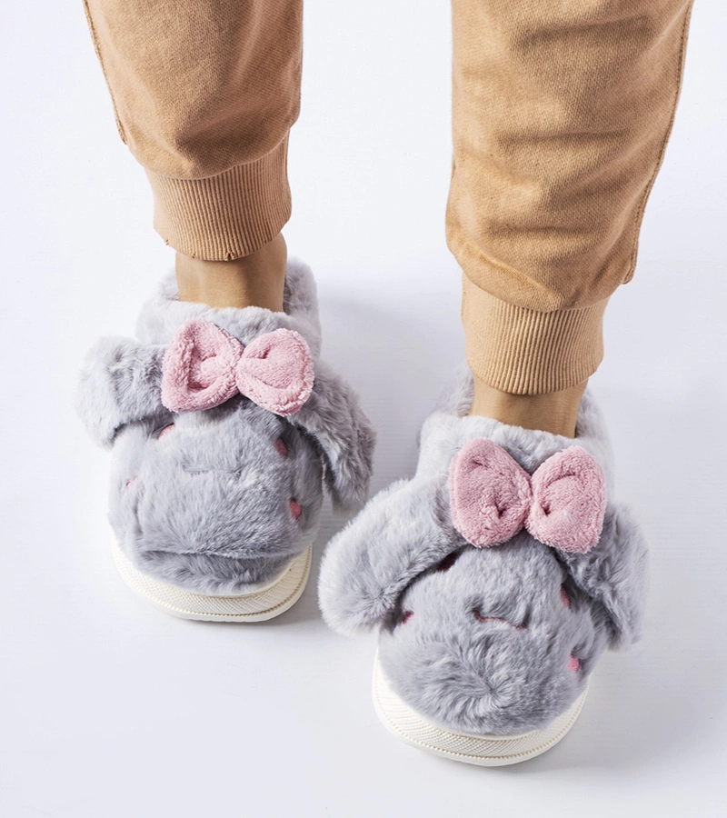 Pantofii gri calziu cu urechi și fundă Gilda