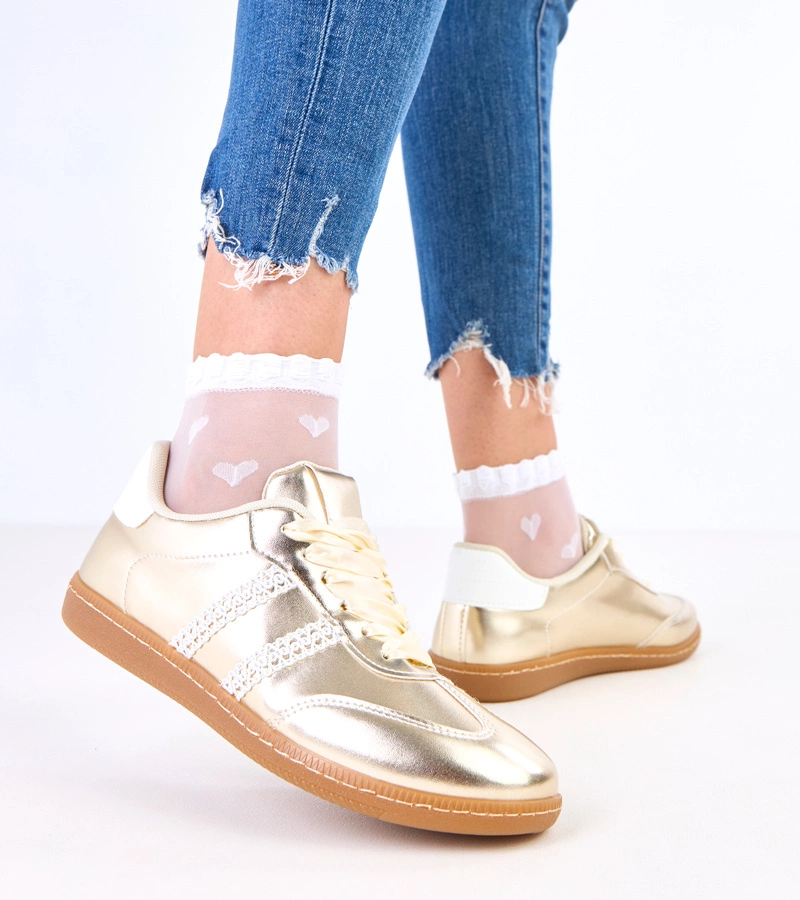 Adidași aurii de damă cu șireturi satinate Madres