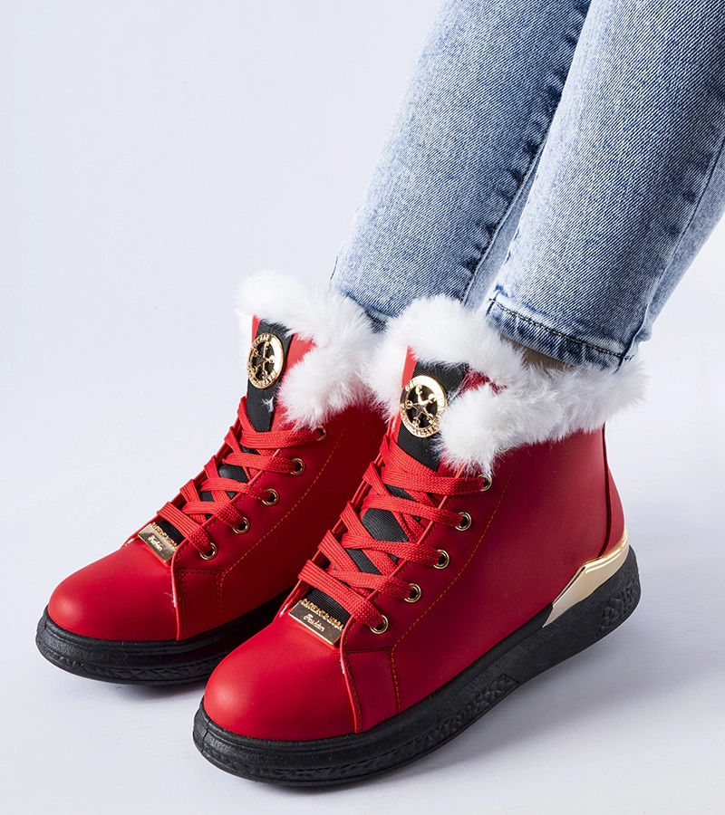 Pantofi sport roșii cu blăniță albă Fiemme.