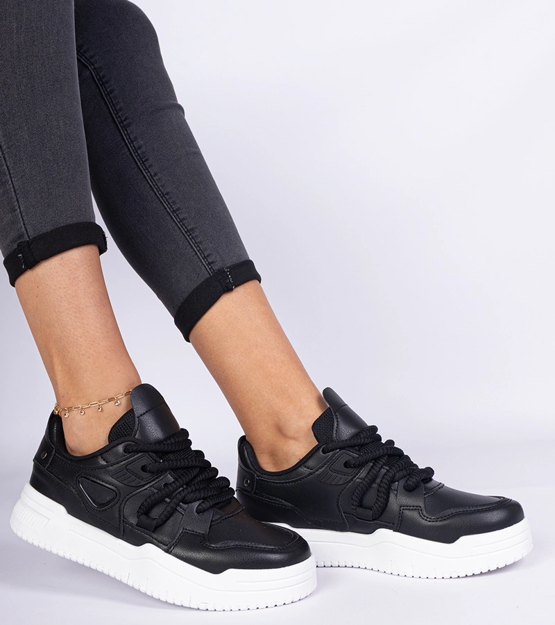 Pantofi sport negri de damă cu șireturi groase Kayota