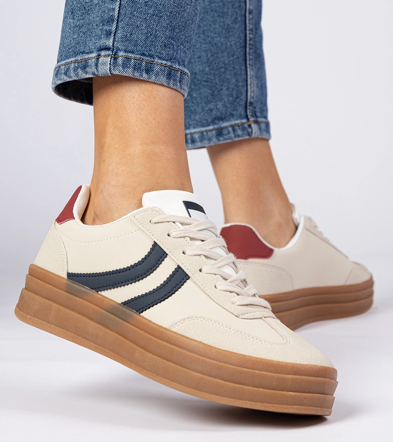 Adidași bej pentru femei cu detalii bleumarin Melly