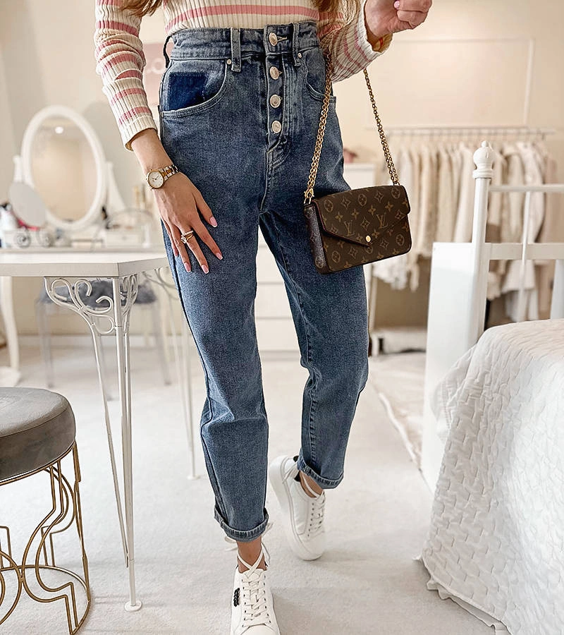 Pantaloni de blugi de tip mamă de culoare albastră Leclerc