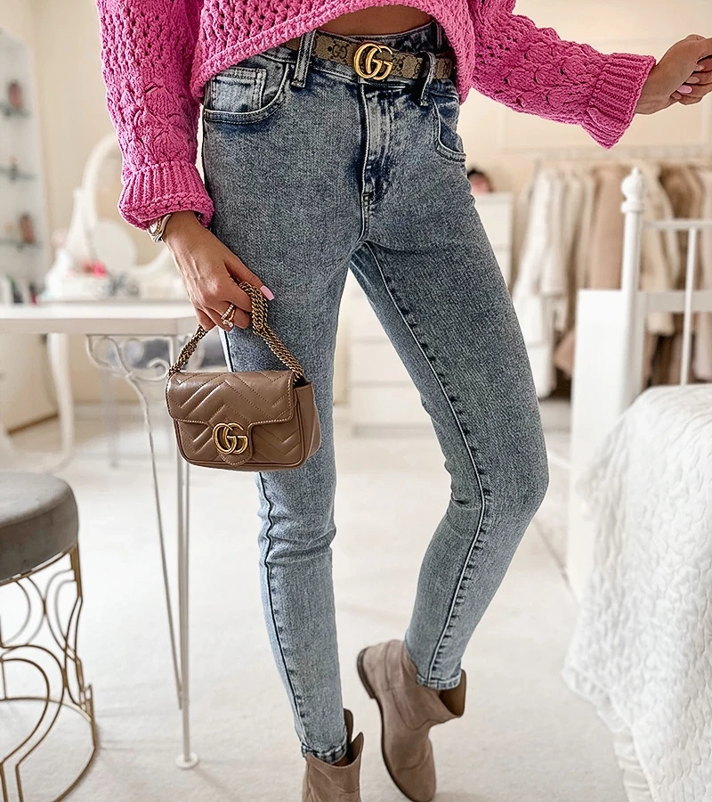 Blugi slim albaștri cu talie înaltă de Ayot