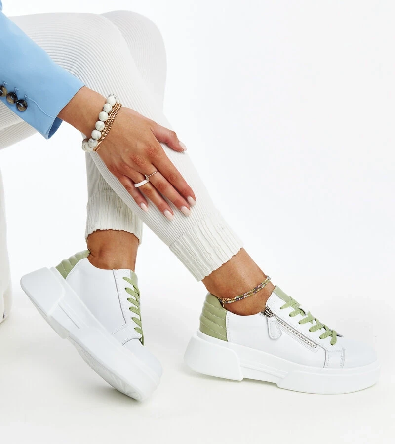 Sneakersi de piele alb-verzi Atyaf