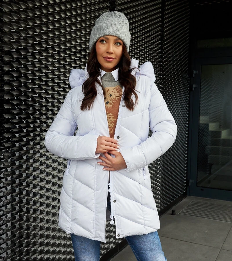 Jachetă albă cu blăniță detașabilă Riverton H-898/107 ALB