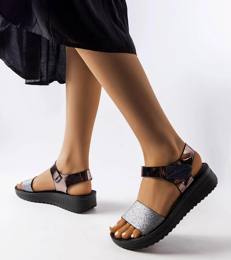 Sandale cu toc cu pană gri Blask