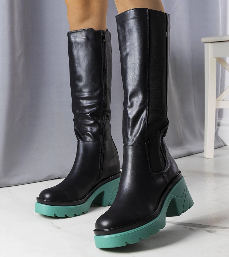 Cizme negre pe talpă Charla albastră