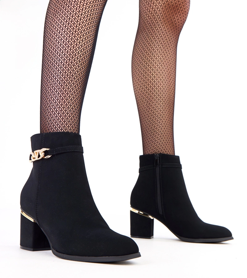 Cizme negre cu ornament auriu din piele ecologică mată Klares