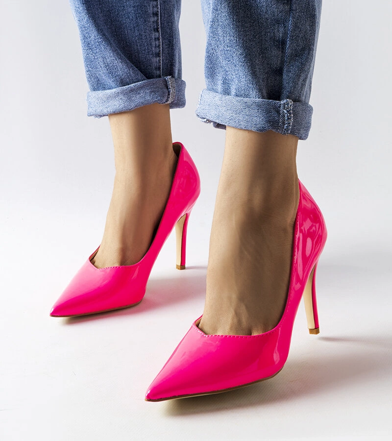 Pantofi stiletto roz neon lăcuiți de Duerr