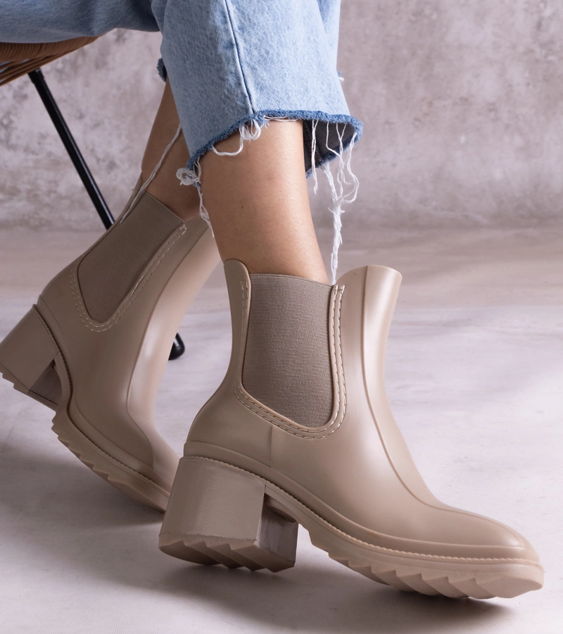 Botine bej de cauciuc cu toc Surien